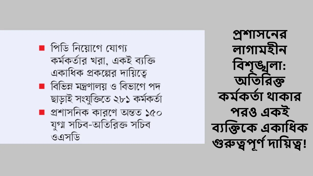 প্রশাসনের লাগামহীন বিশৃঙ্খলা: অতিরিক্ত কর্মকর্তা থাকার পরও একই ব্যক্তিকে একাধিক গুরুত্বপূর্ণ দায়িত্ব!